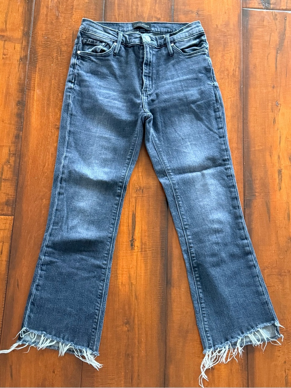 Black Orchid Cindy Slant Fray Dark Blue Jeans